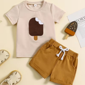 New Summer Ice Cream Print T-Shirt and Shorts