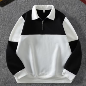 Casual Black and White Half-zip Sweatshirt