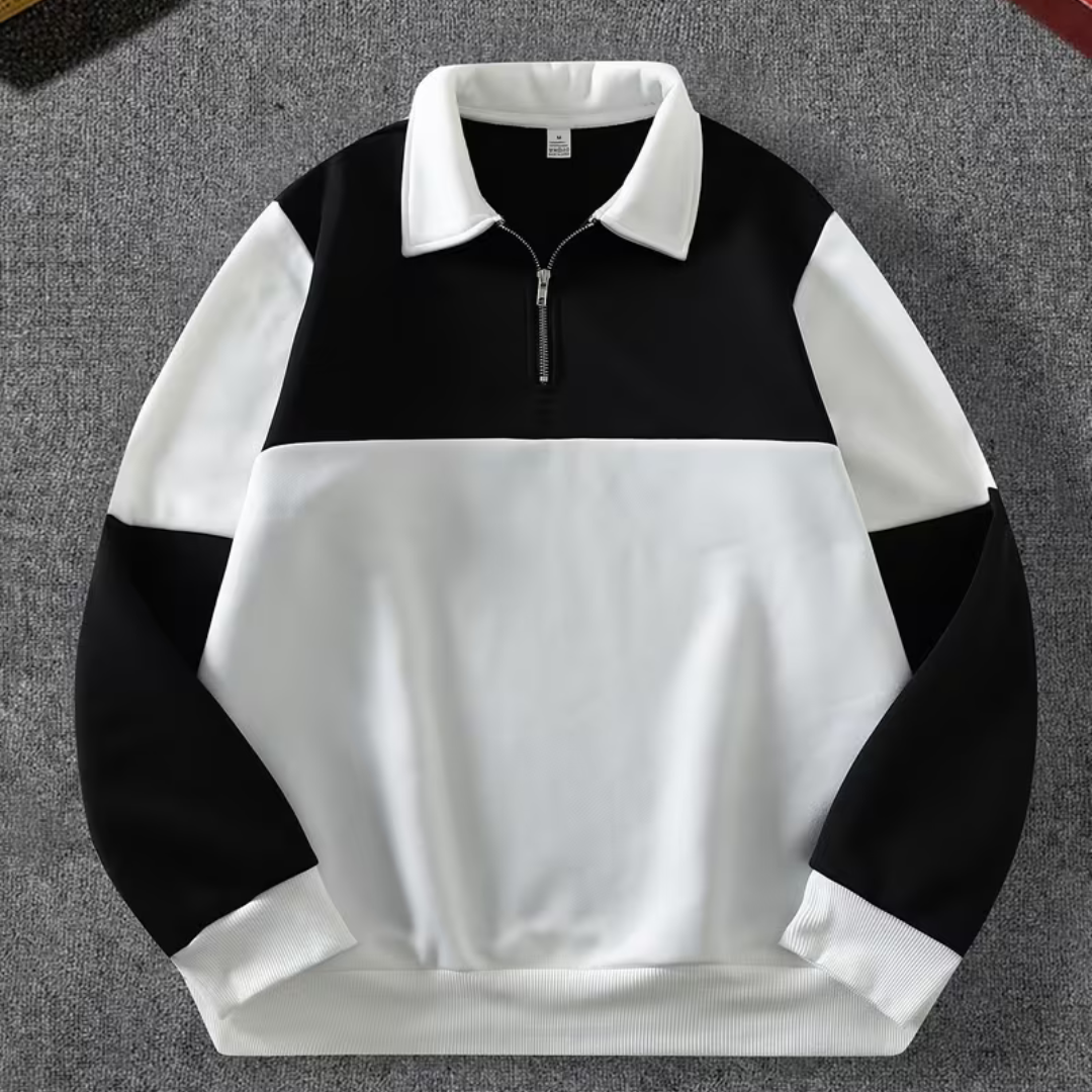 Casual Black and White Half-zip Sweatshirt