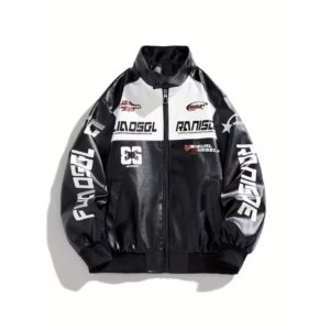 Men's Contrast Print Motorcycle Racing Jacket