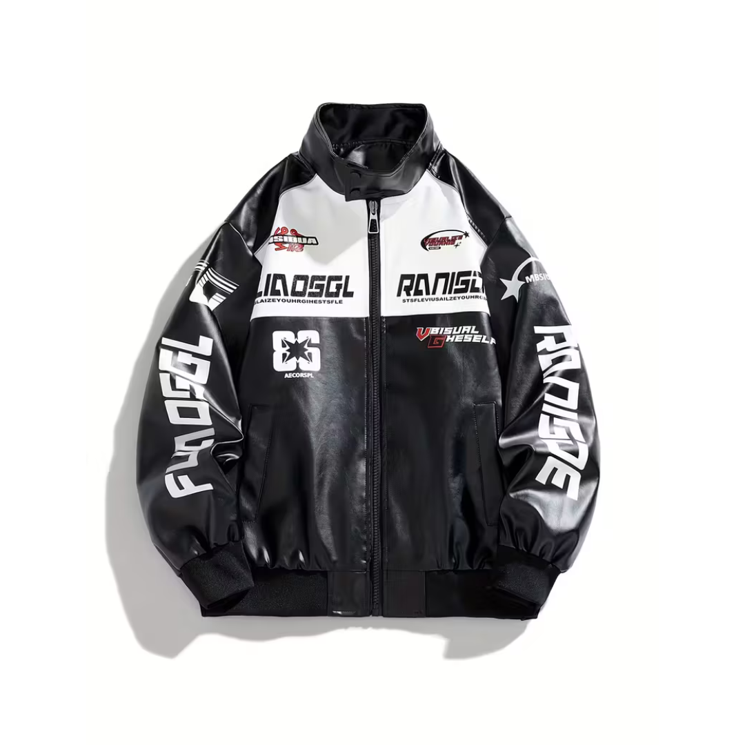 Men's Contrast Print Motorcycle Racing Jacket
