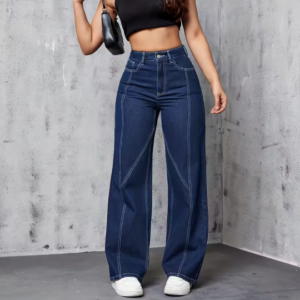 Women's Casual High-Waisted Wide-Leg Denim Pants