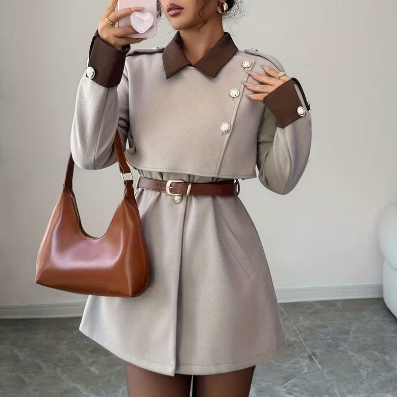 Fashionable Blended Coat with a Faux Two-Piece Design
