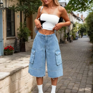 2024 Fashion Low-Rise Denim Bermuda Shorts