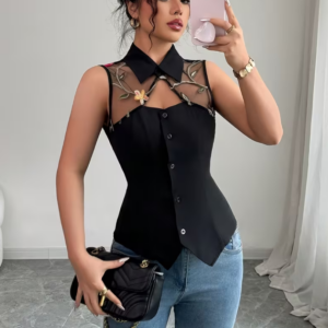 Ladies' Casual 3D Rose Mesh Patchwork Top