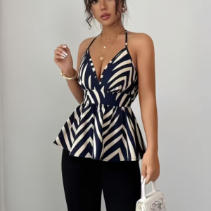 Ladies' Elegant Thin Strap Ruffle Hem Shirt