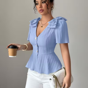 Women's V-Neck Bow Design Shirt