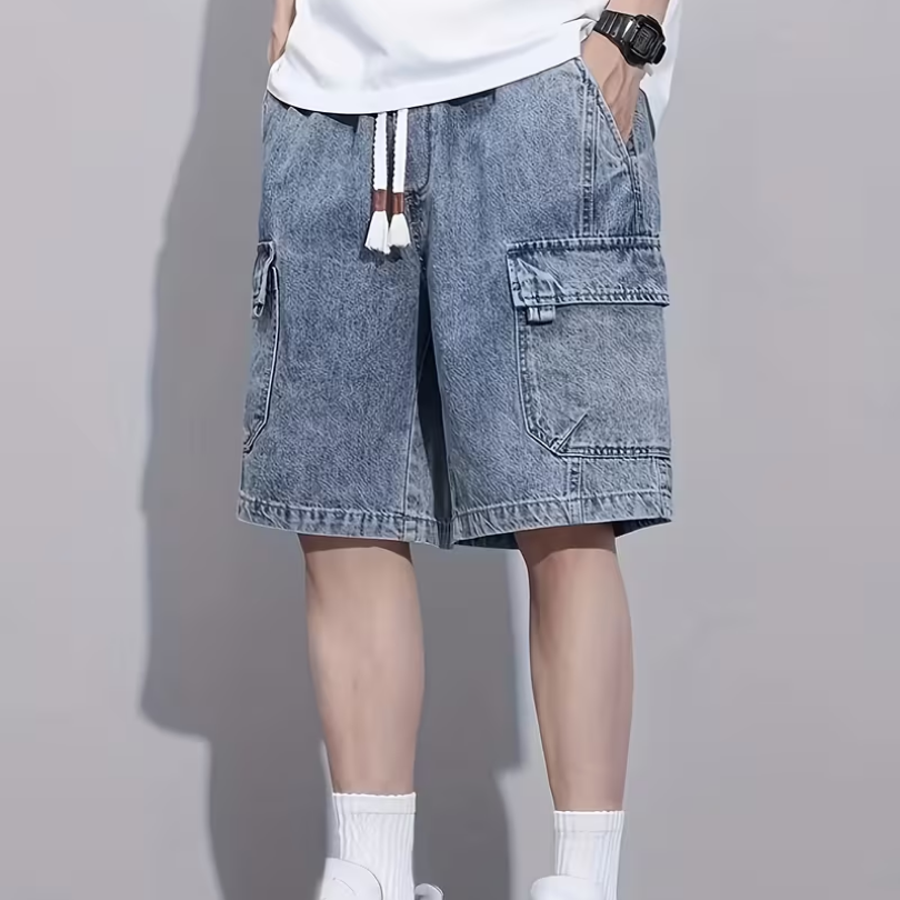 Men's Denim Shorts with Multiple Pockets