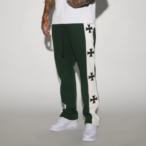 Men's Casual Cross-Embroidered Pants - Green & White